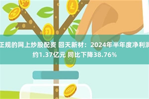 正规的网上炒股配资 回天新材：2024年半年度净利润约1.37亿元 同比下降38.76%
