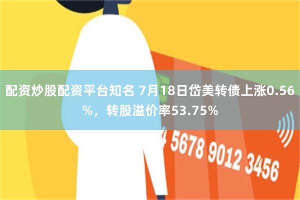 配资炒股配资平台知名 7月18日岱美转债上涨0.56%，转股溢价率53.75%